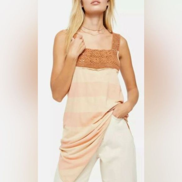 Free People, Luca Linen Blend Crochet Tunic Top, Orange, Size M - Picture 6 of 9